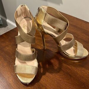 Lauren Lorraine Stiletto Evening Women High Heels Shoes, Size 7, Gold, Party